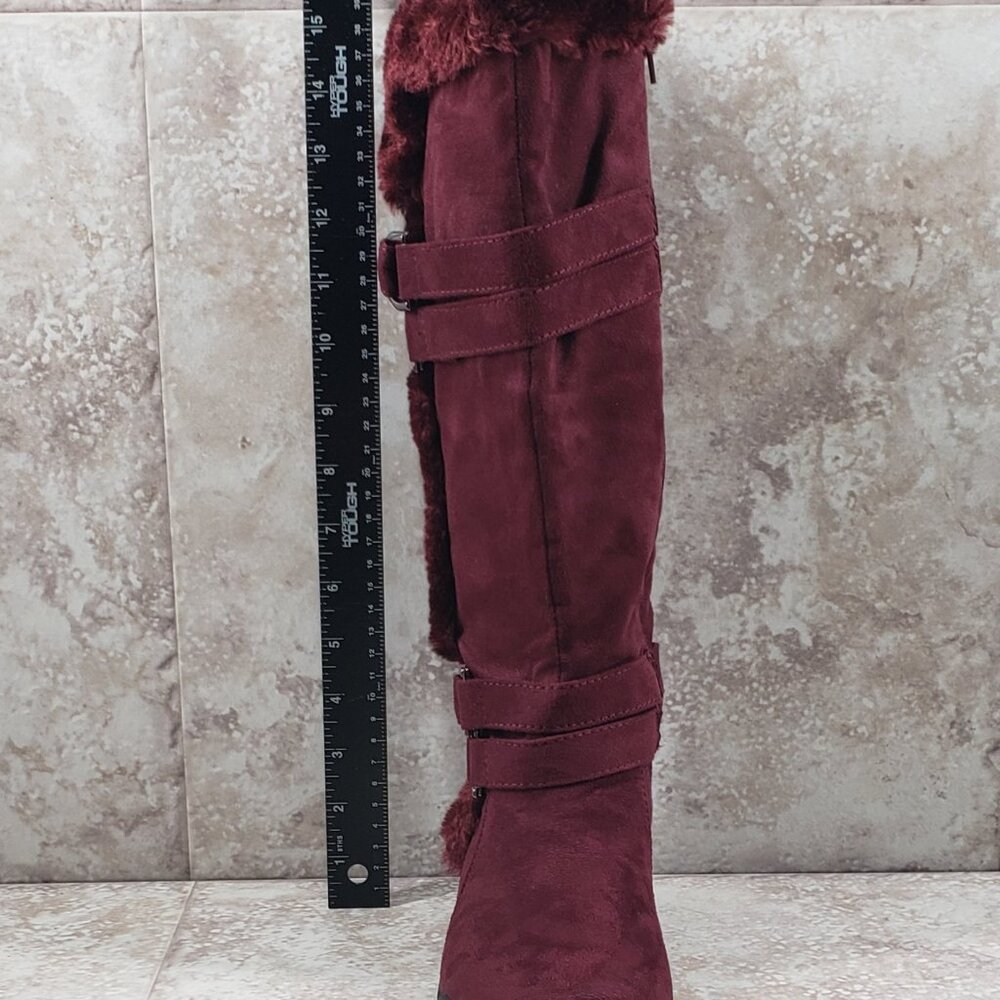 Buckled Faux Fur Hot Tomato Pavati Suede Zippered Full Calf Knee Boots Size 6 M - Picture 8 of 15